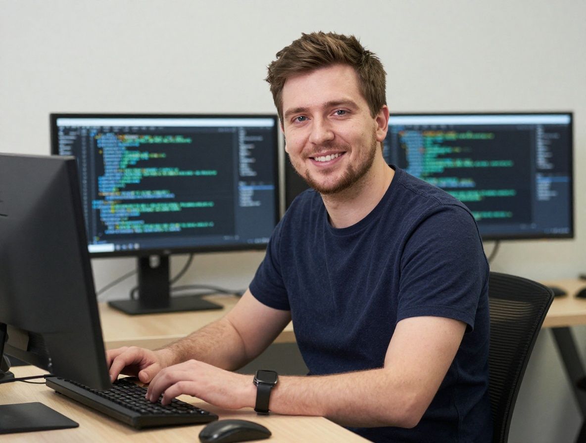 Азат Мухамеджанов — DevSecOps инженер и технический автор журнала Nexari, мужчина за двумя мониторами с кодом